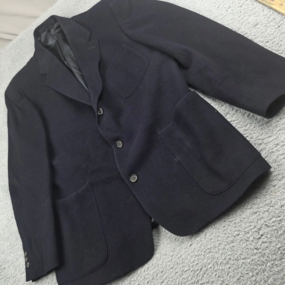 J. Crew Mens Navy Blue‎ Wool Cashmere Blend 3-Button Blazer Sport Coat Size L